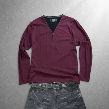 00s archive zip vneck rib tee burgundy