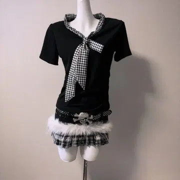 y2k 00s 다크코어 카라 부착 티셔츠 피치T 헤이세이 갸루 밀리터리