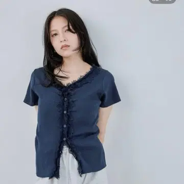 14G 레이스 트리밍 리브 가디건 SS 지나시스 JEANASIS 네이비