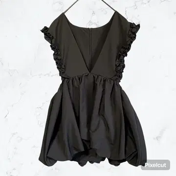 J1152 핏모어 벌룬 블라우스 프릴 튜닉 블랙 F