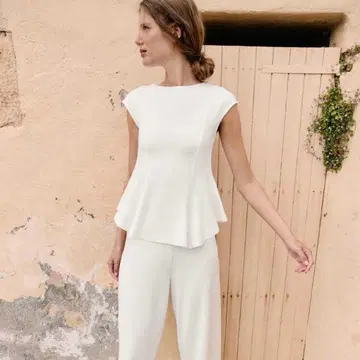 ZARA 자라 피케 페플럼 숏 슬리브 화이트
