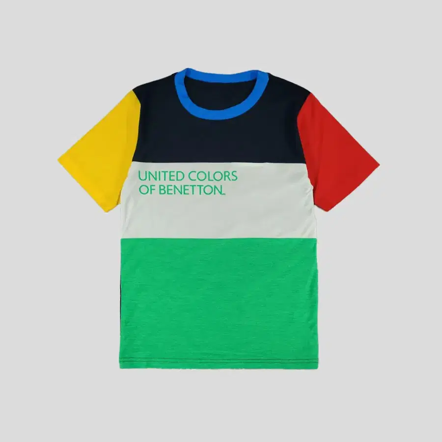 UNITED COLORS OF BENETTON 베네통 JP 네이비 그린 멀티 컬러블록 빅스펠아웃 로고 반팔 티셔츠 WOMANS M