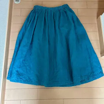 얀마산업 린넨 스커트 블루