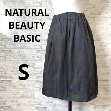 NATURALBEAUTYBASIC 체크 무늬 개더 스커트 무릎 기장