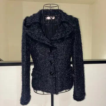 MAGGY 마기 라메 믹스 샤기 자켓 블랙
