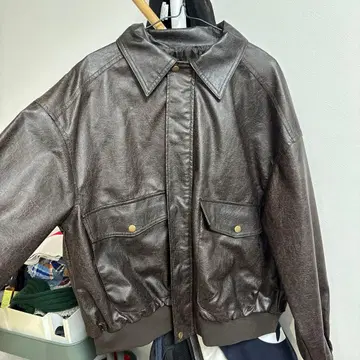 빈티지풍 인조 가죽 블루종 다크 브라운