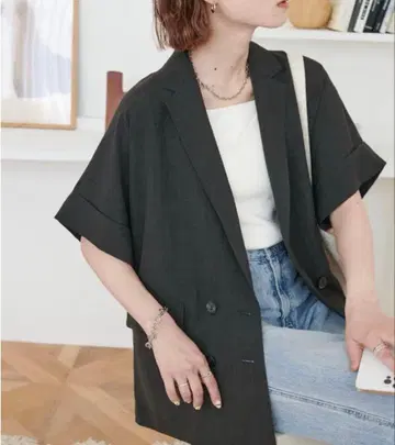 discoat 테크 린넨 반팔 셔츠 자켓 차콜 그레이