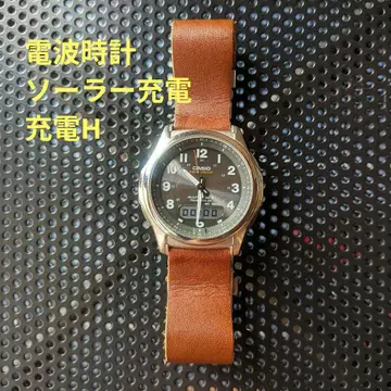 CASIO 전파 솔라 밀리터리 웨이브셉터 가죽 밴드 작동 양호