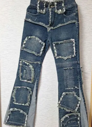 HAPHAZARD JEANS 부츠컷 데님 패치워크 청바지 M