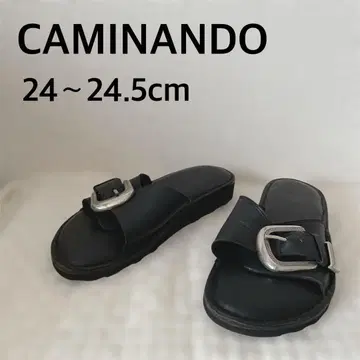 CAMINANDO 가죽 샌들 블랙 실버 버클 웨이브 밑창