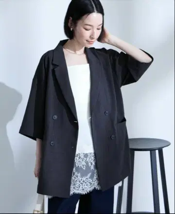 MONO-MART 더블 테일러드 자켓 반팔 L 블랙