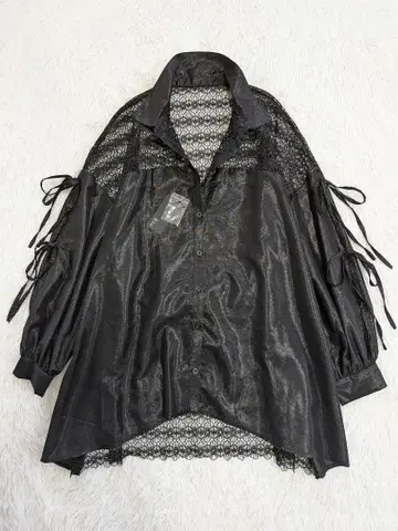 Riu [택 포함] Flower lace sheer shirt 시어 셔츠 블랙