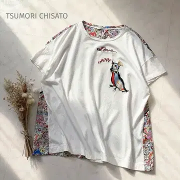 새상품급 TSUMORI CHISATO 츠모리치사토 꽃무늬 절개 새 프린트 T셔츠