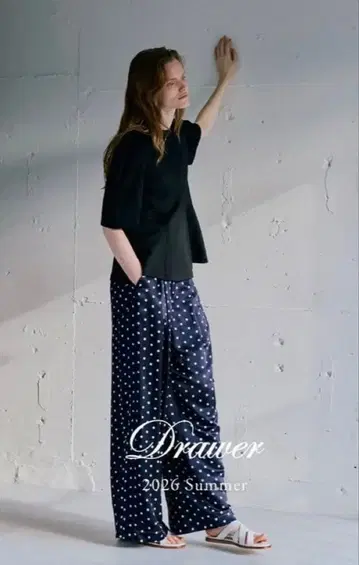 드로어 도트 프린트 팬츠 drawer