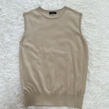 아뉴앙스 실크 혼방 슬리브리스 니트 베이지 심플 F