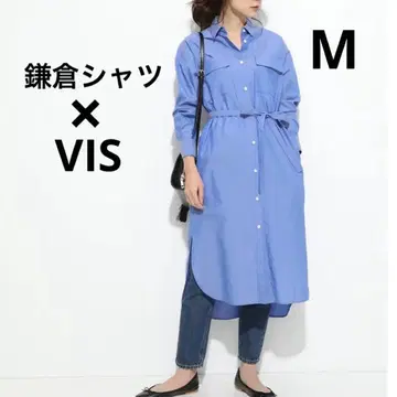 [새상품급] 가마쿠라 셔츠 x VIS 콜라보 롱 셔츠 원피스 블루 M
