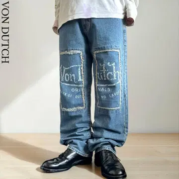 USA제 90s Von Dutch 더블니 와이드 스트레이트 청바지 Y2K