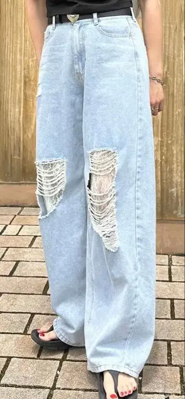 헬름 데미지 레이스 커브 데님 팬츠