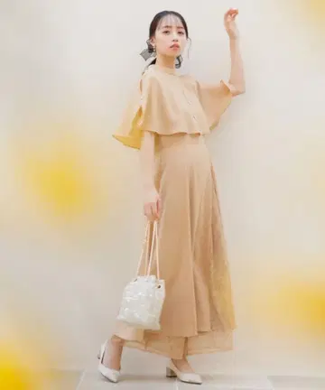 택 포함 formforma 레이스 팬츠 포함 레이어드 드레스 베이지 13호