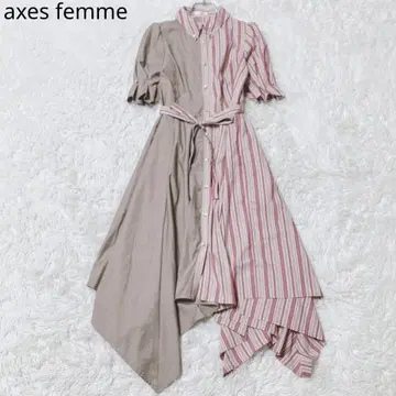 엑시즈팜 셔츠 원피스 롱 기장 불규칙 밑단 허리 리본