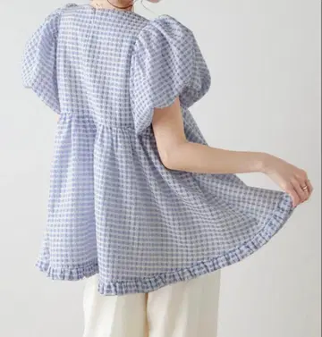 AMELY 뽕긋 소매 깅엄 체크 상의