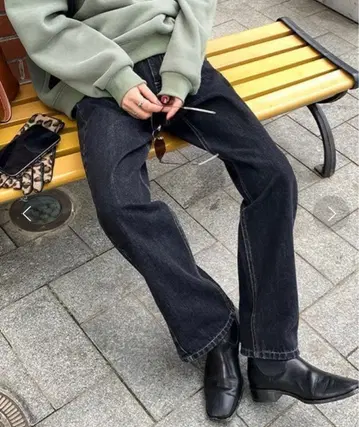 chuclla 백 슬릿 스트레이트 데님 청바지