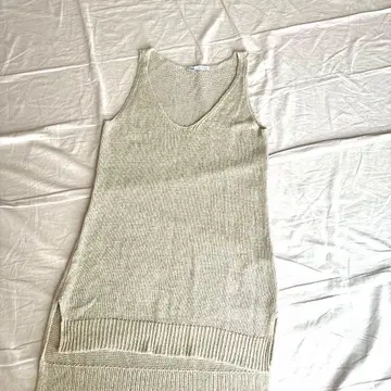 ZARA 자라 린넨 혼방 롱 니트 베스트 L 베이지 사이드 슬릿