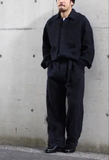CONFECT 린넨 혼방 오버롤 작업복 블랙
