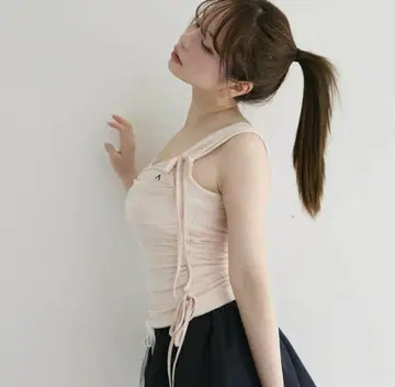 andmary Lotta 베이비 리본 탑 핑크 베이지