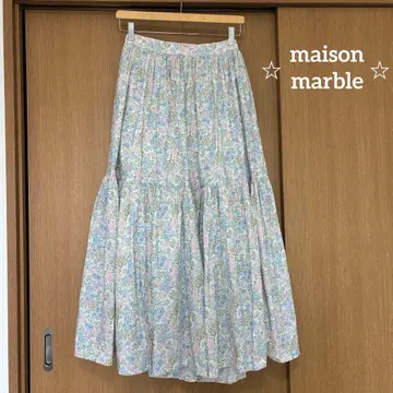 maison marble 한국제 롱 티어드 꽃무늬 스커트 플레어 코튼