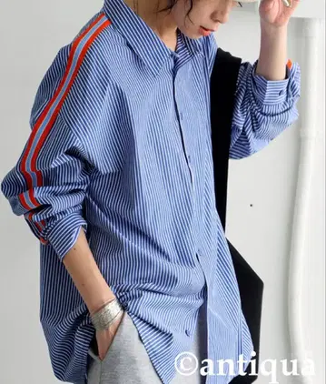 트리 카페 스트라이프 라인 셔츠 레귤러 카라