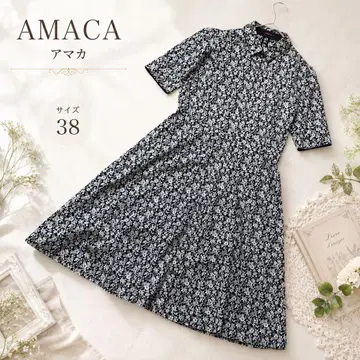 컨디션 최상 AMACA 아름다운 실루엣 A라인 꽃무늬 셔츠 원피스 38 M