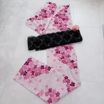 벚꽃 패턴 유카타 핑크 불꽃놀이 유카타
