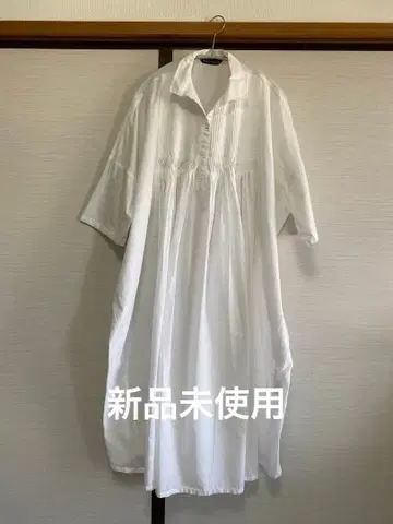 미사용 새상품 미즈이로 인드 핀턱 원피스 7부 소매 셔츠 원피스 개더