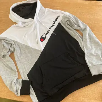 Champion 화이트 블랙 그레이 계열 후드티 후드 X L