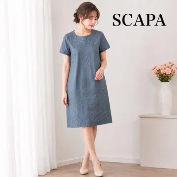 SCAPA 꽃무늬 자수 원피스 40 11호 L 사이즈 반팔 포멀