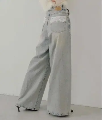 chico 포켓 레이스 부착 데님 라이트 블루