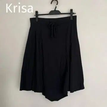 USA제 Krisa (크리사) 허리 리본 비대칭 플레어 스커트 블랙