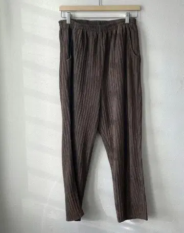 양류 플리츠 테이퍼드 팬츠 [ L ] 브라운 허리밴딩 사이드 포켓