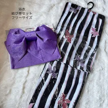 새상품 일본풍 패턴 금붕어 패턴 고전 패턴 간편 유카타 묶는 오비 포함 스트라이프 세탁 가능한 만들기 오비