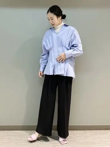 UNITED ARROWS 플리츠 블라우스 긴팔 라이트 블루