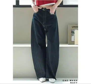 Re:EDIT 밑단 프린지 배럴 레그 데님 팬츠