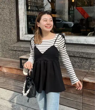 prose verse 어깨 리본 V넥 페플럼 뷔스티에