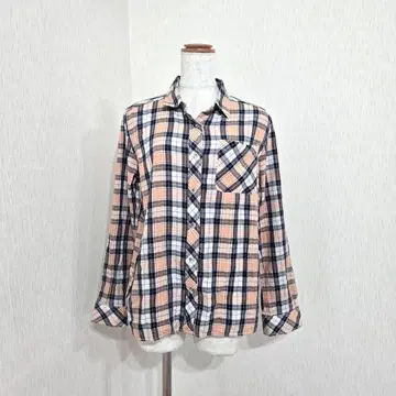 코튼 플란넬 셔츠 마드라스풍 체크 긴팔 (M) 오렌지 x 블랙 계열 GU