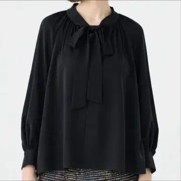보르지 시어 트로피컬 보타이 블라우스 블랙 36
