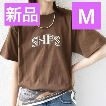 새상품 SHIPS 쉽스 라운드 프린트 로고 TEE 브라운 M