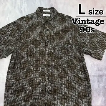 USA 구제 의류 90s 반팔 셔츠 L 브라운 그레이 올 패턴 CHERESKIN