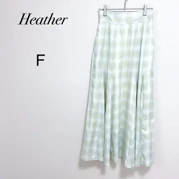 새상품 미사용 [ 헤더 ] 체크 무늬 롱 스커트 플레어 머메이드 옐로우 그린 F