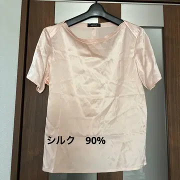 ANTINO 반팔 블라우스 광택감 페일 핑크 실크 90% L