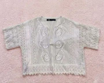 ZARA WOMAN 화이트 레이스 자수 가디건